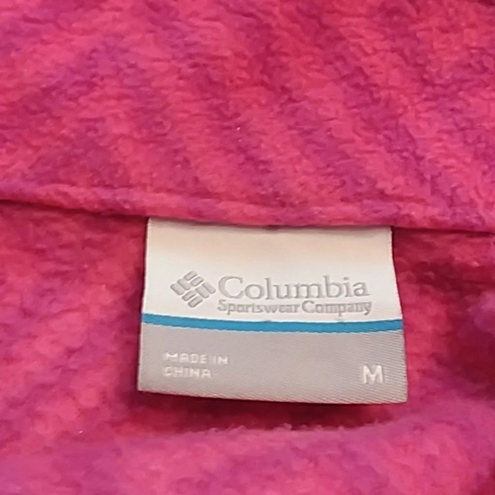 Columbia Pink Geometric Print Full Zip Fleece Jacket Mock Neck Medium